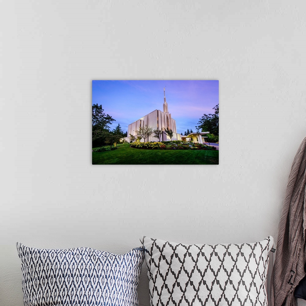 A bohemian room featuring The Seattle Washington temple is located in Bellevue, Washington. The temple grounds encompass mo...
