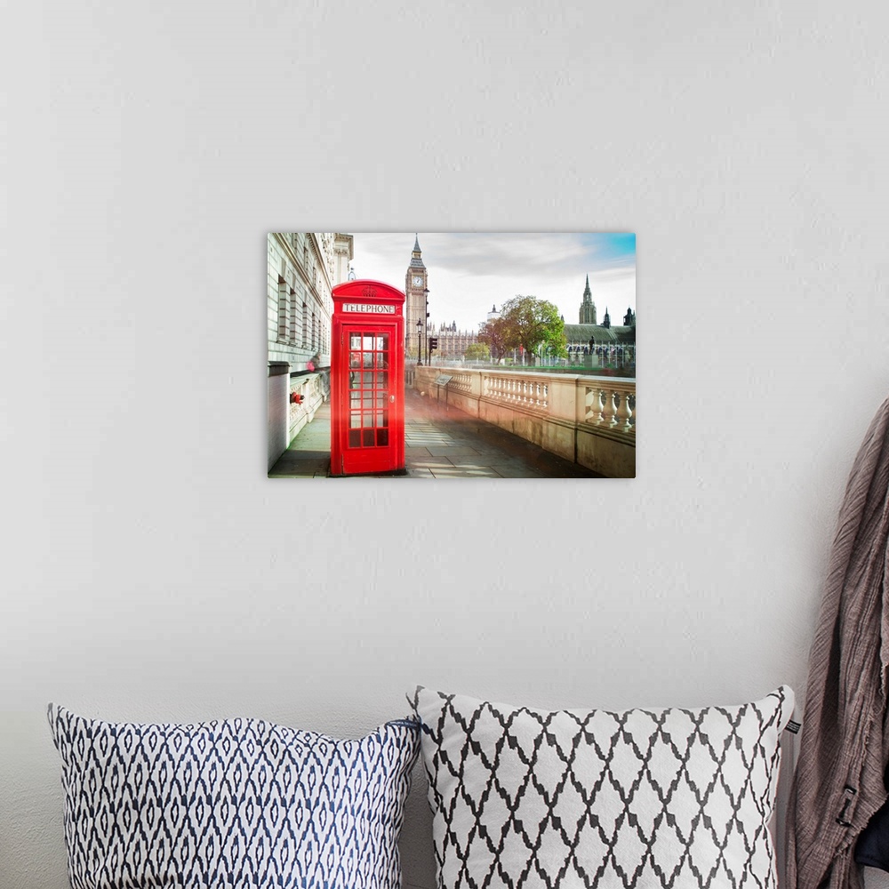 A bohemian room featuring Big ben and red phone cabine in London.
