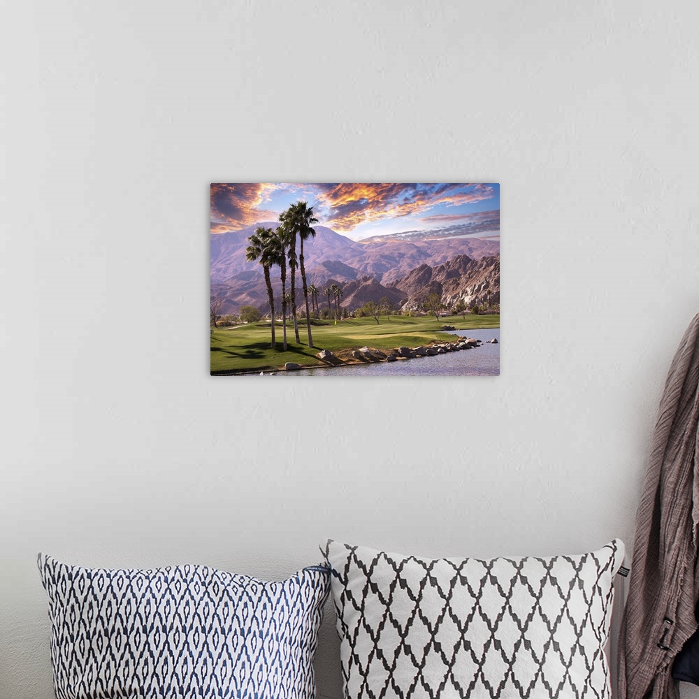 A bohemian room featuring Golf Course At Sunset  In Palm Springs, California