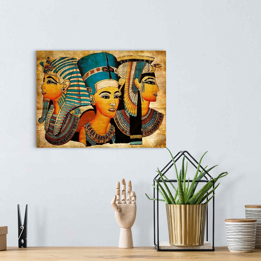 A bohemian room featuring ancient egyptian parchment