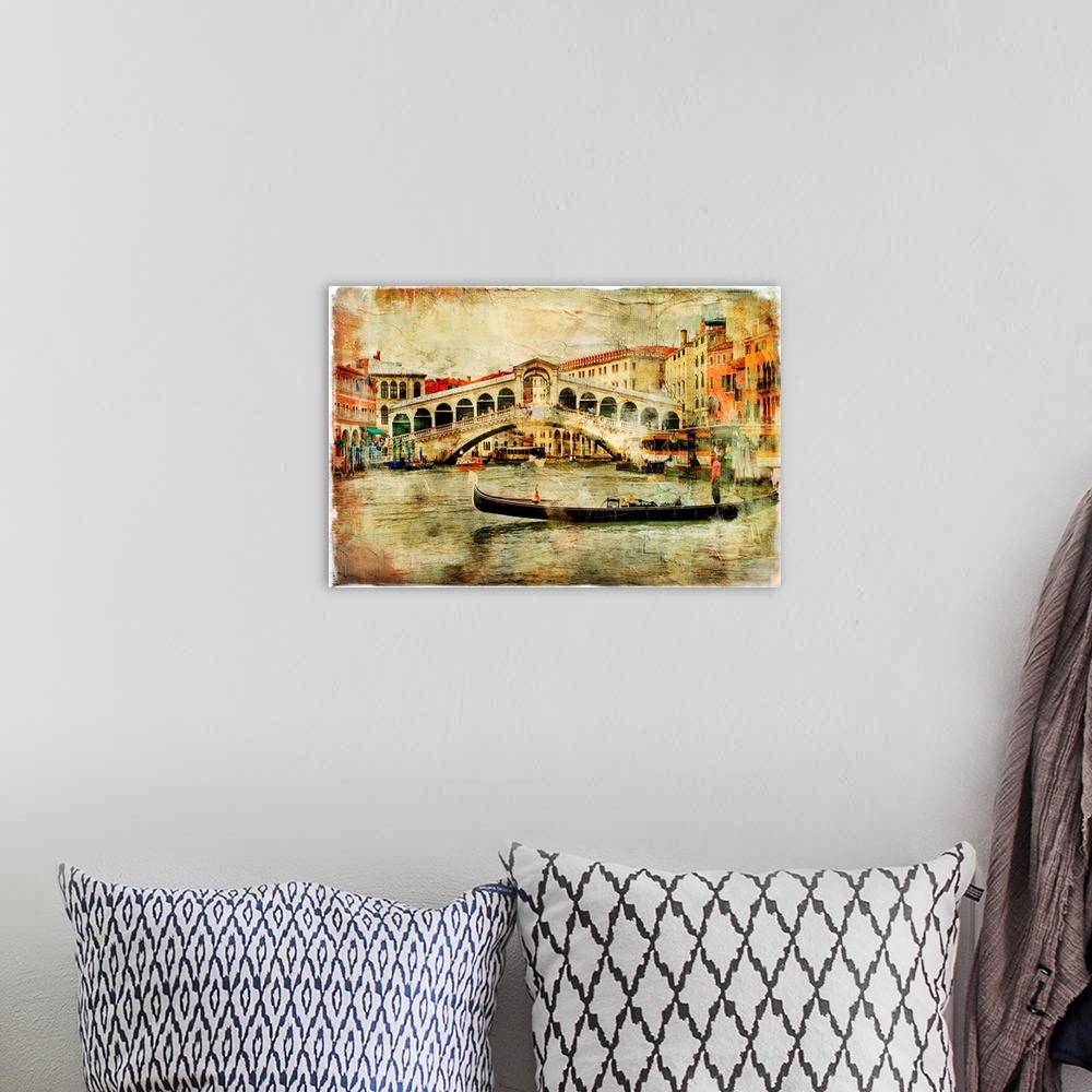 A bohemian room featuring amazing Venice,Rialto bridge - artwork in painting style