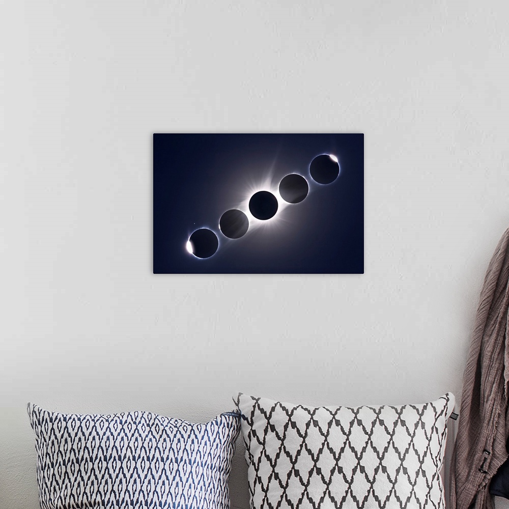 A bohemian room featuring A composite of the August 21, 2017 total eclipse of the Sun.