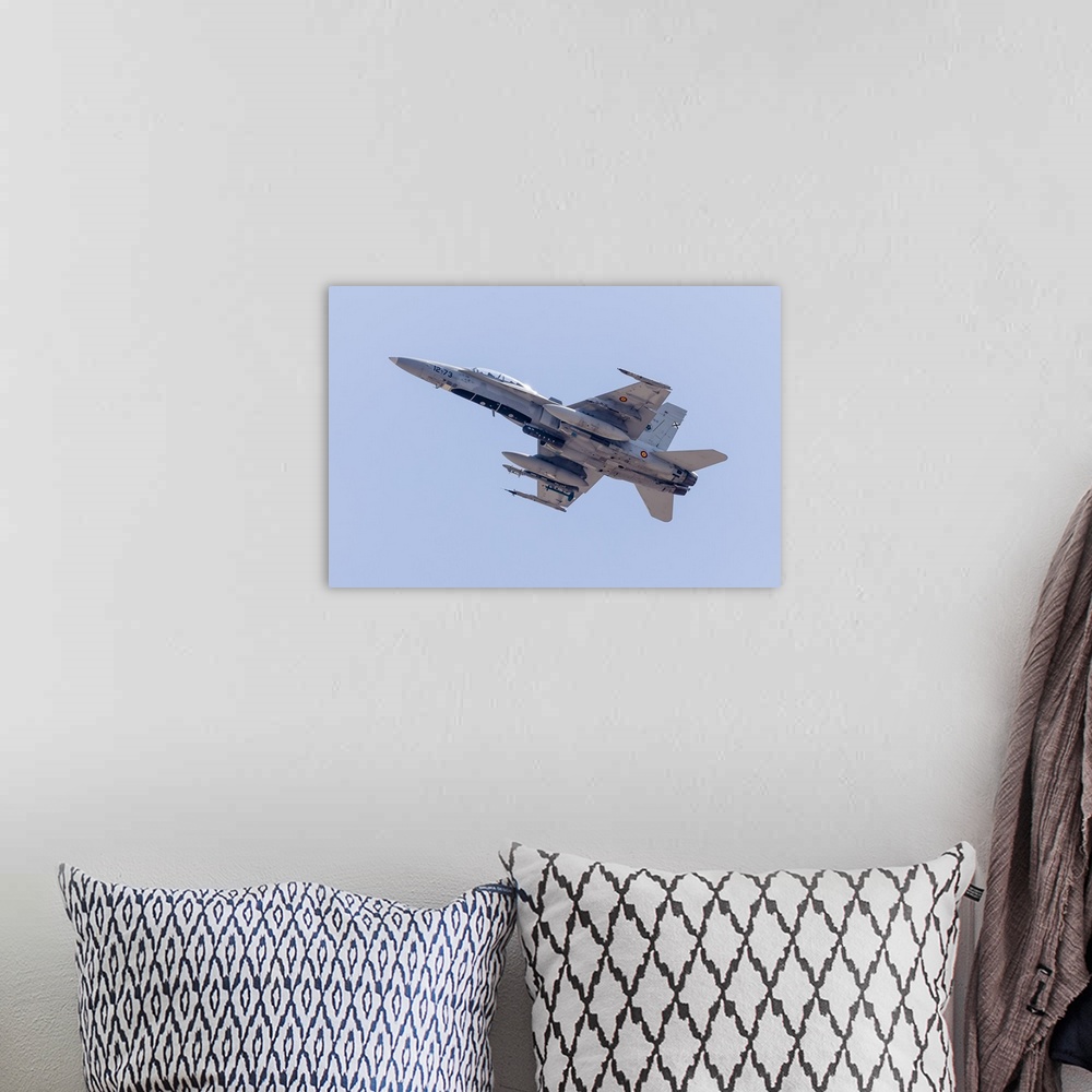 A bohemian room featuring A Spanish Air Force F/A-18B Hornet launches out of Nellis Air Force Base, Nevada, on a Red Flag m...