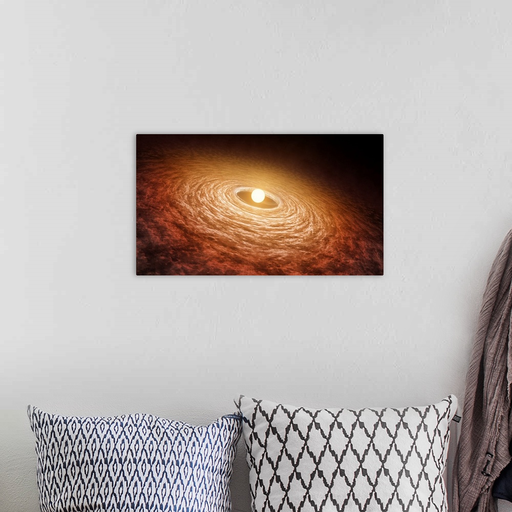A bohemian room featuring Artist concept illustrating disk of material surrounding star FU Orionis.