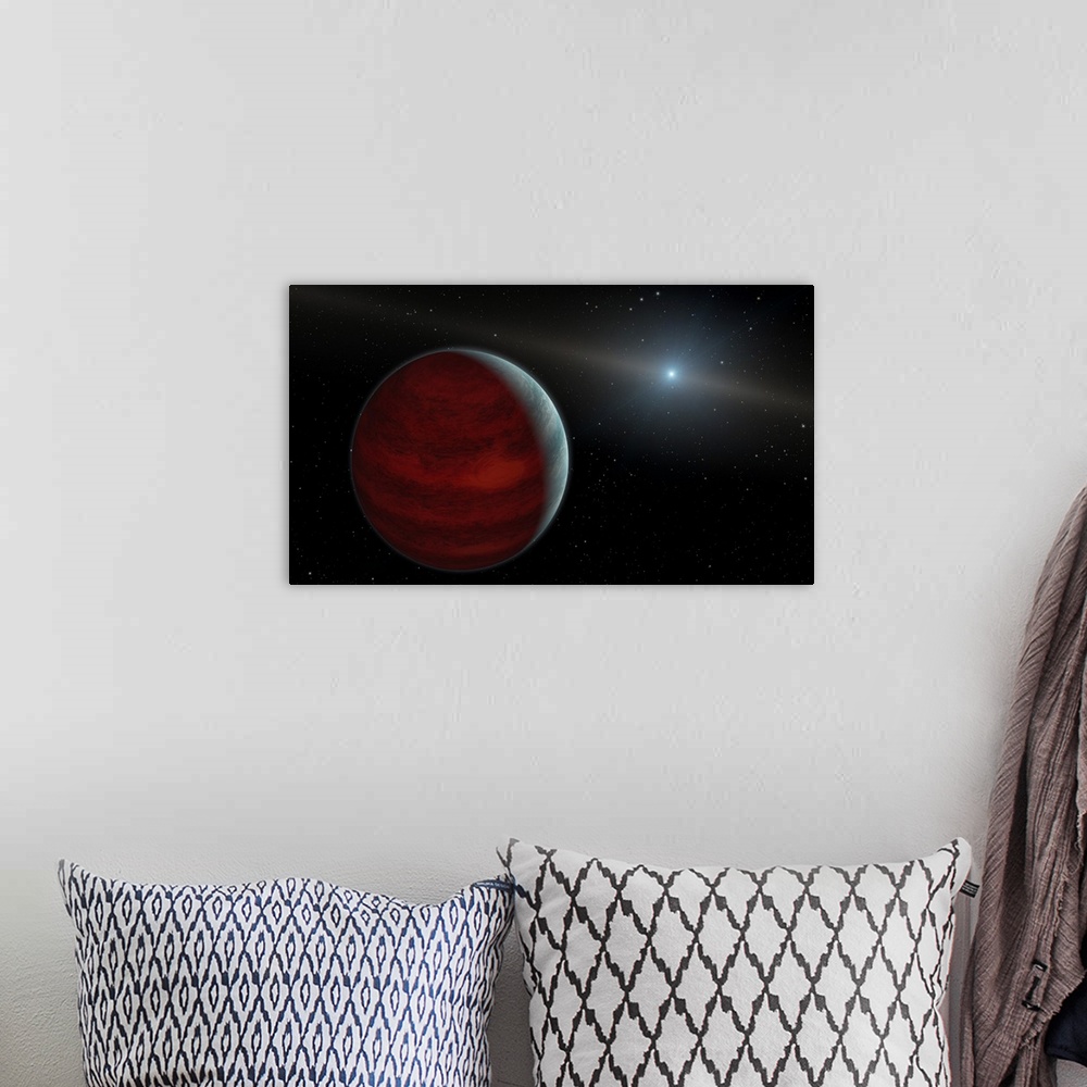 A bohemian room featuring Artist concept of a gas giant planet around a white dwarf star.