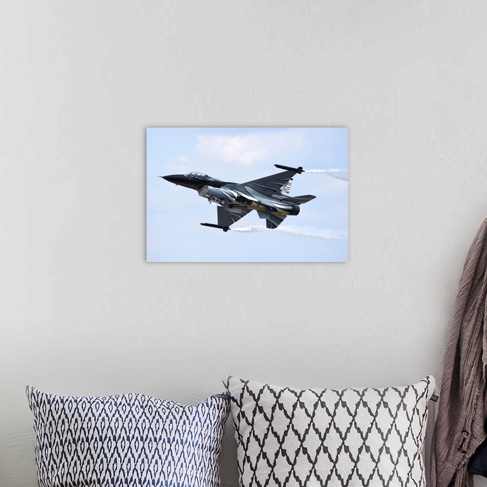 A bohemian room featuring Belgian Air Component F-16A taking off.