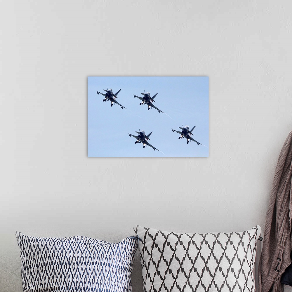 A bohemian room featuring Formation of J-10 aircraft of the August 1st Chinese aerobatic team.