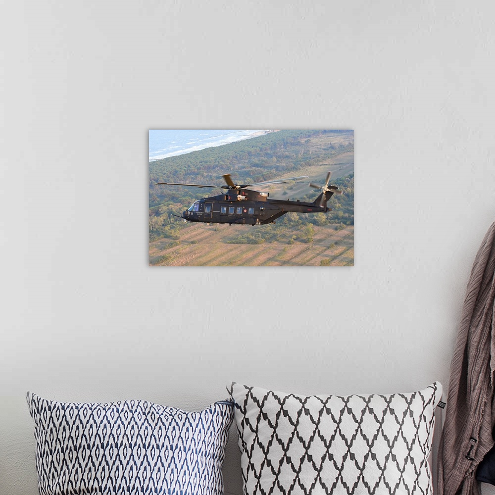 A bohemian room featuring HH-101A Caesar Combat-SAR helicopter of the Italian Air Force.
