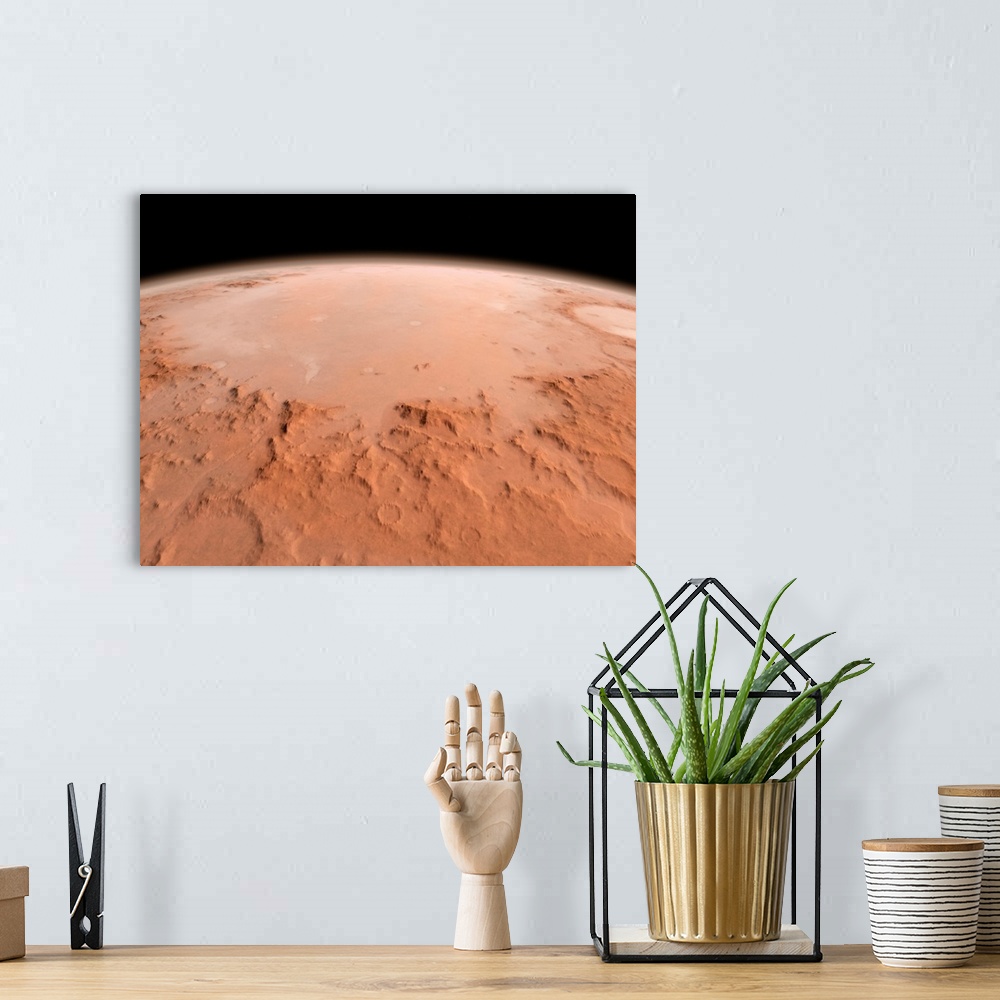 A bohemian room featuring Illustration of the Argyre impact basin in the southern highlands of Mars.