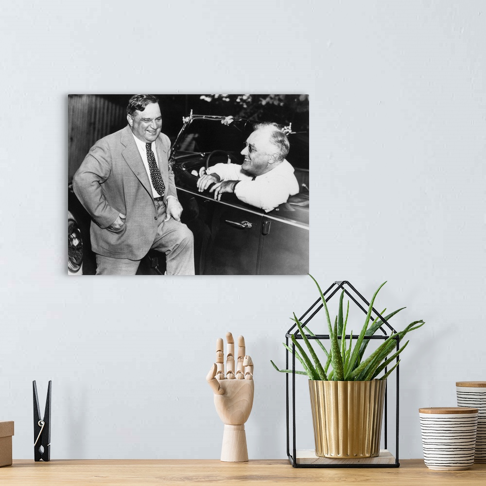 A bohemian room featuring An interaction between President Franklin D. Roosevelt and Fiorello LaGuardia in Hyde Park.