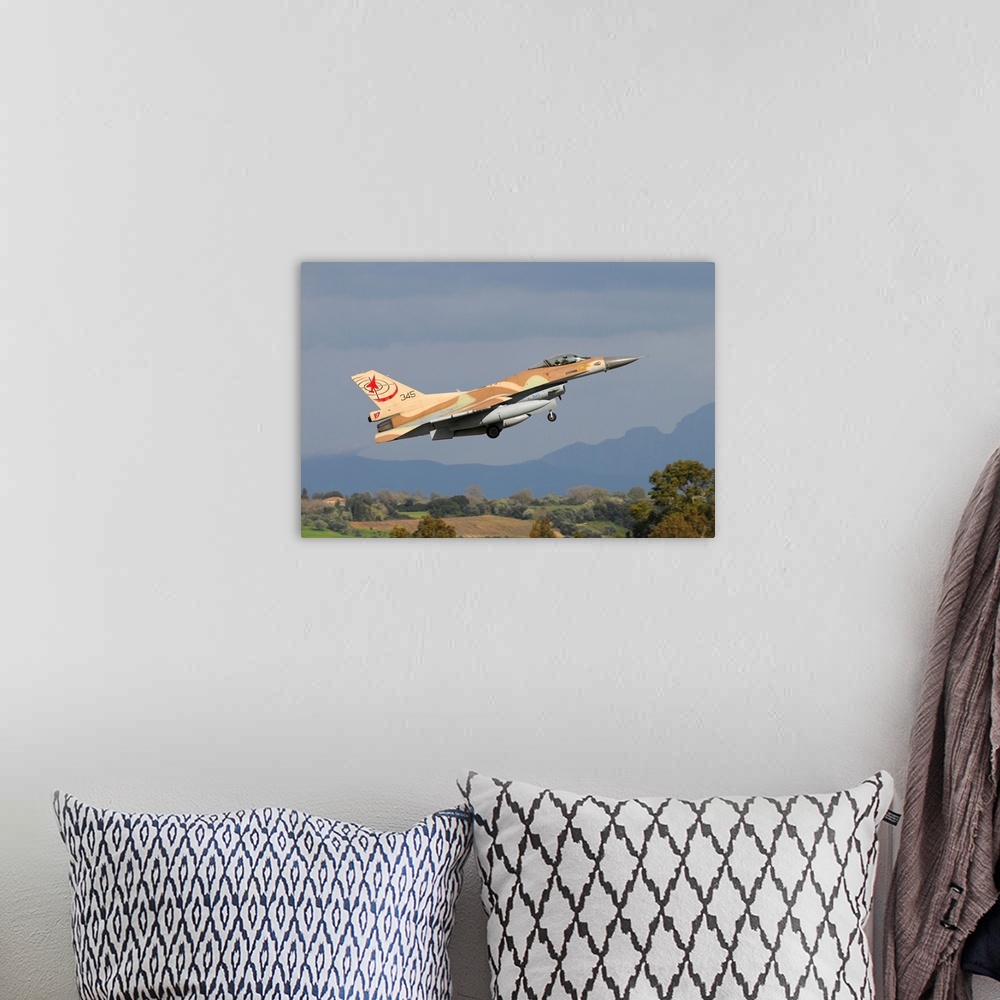 A bohemian room featuring Israel Air Force F-16C taking off.