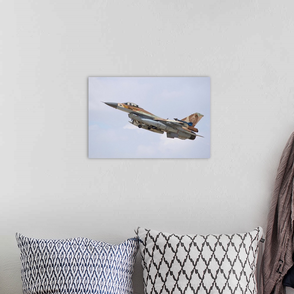 A bohemian room featuring Israeli Air Force F-16C Barak taking off from Ovda Air Base, Israel.