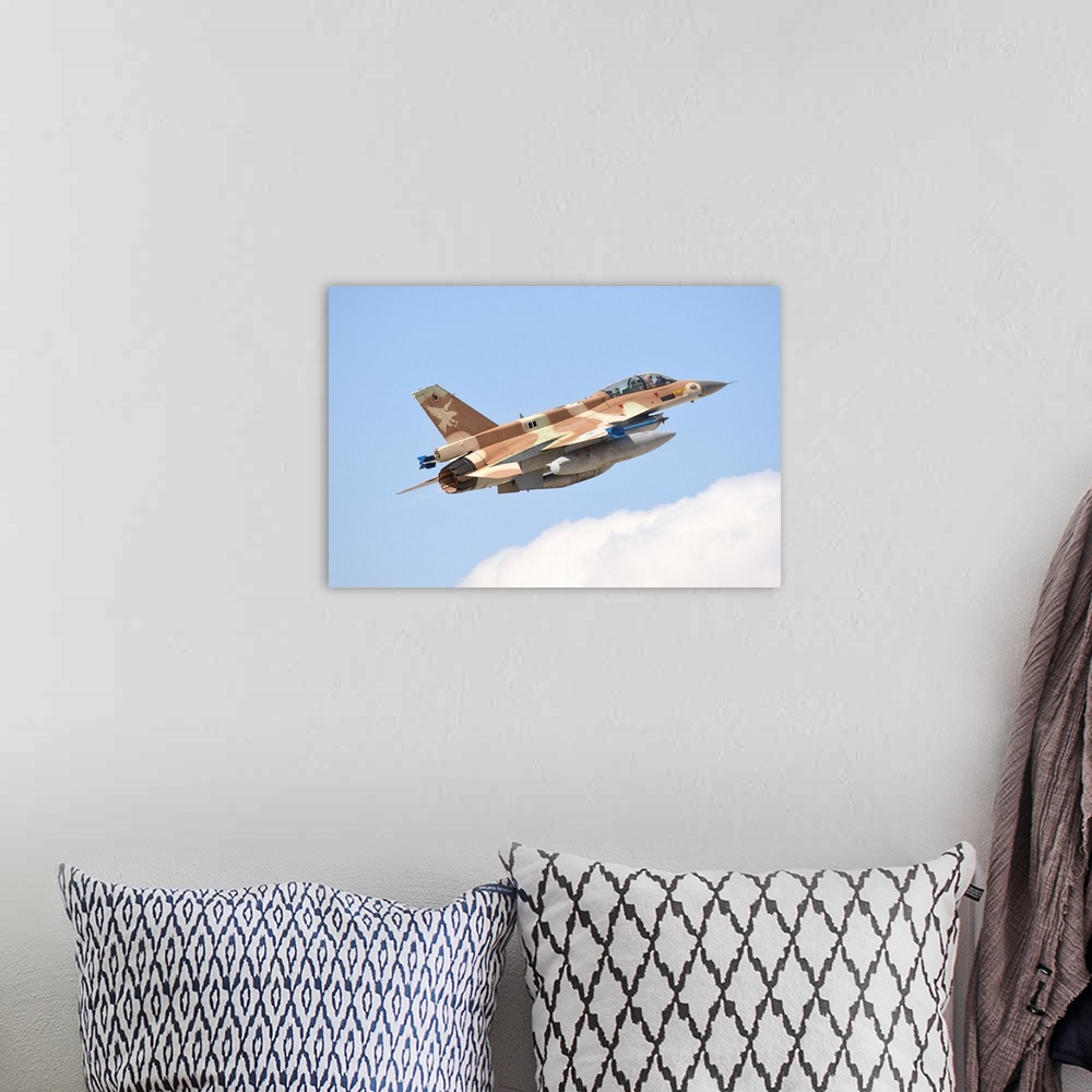 A bohemian room featuring Israeli Air Force F-16D Barak taking off from Ovda Air Base, Israel.