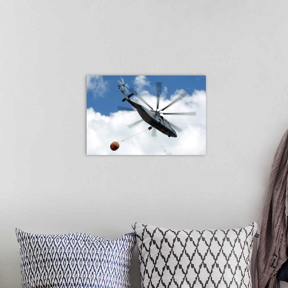 A bohemian room featuring Mil Mi-26 heavy transport helicopter of the Russian Air Force.