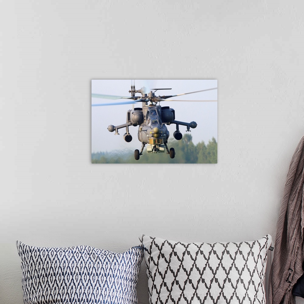 A bohemian room featuring Mil Mi-28N Night Hunter attack helicopter of the Russian Air Force.