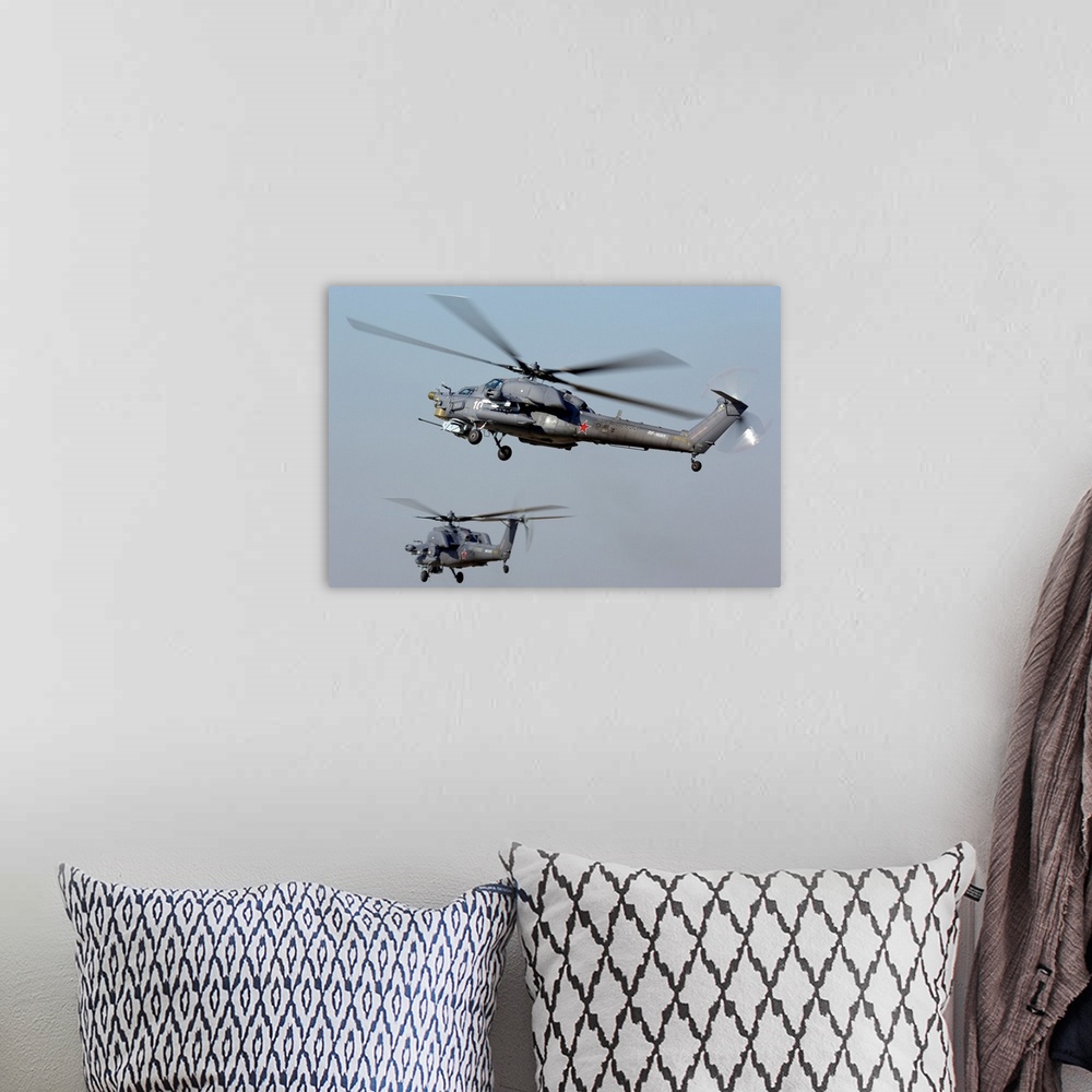 A bohemian room featuring Mil Mi-28N Night Hunter attack helicopters of the Russian Air Force.