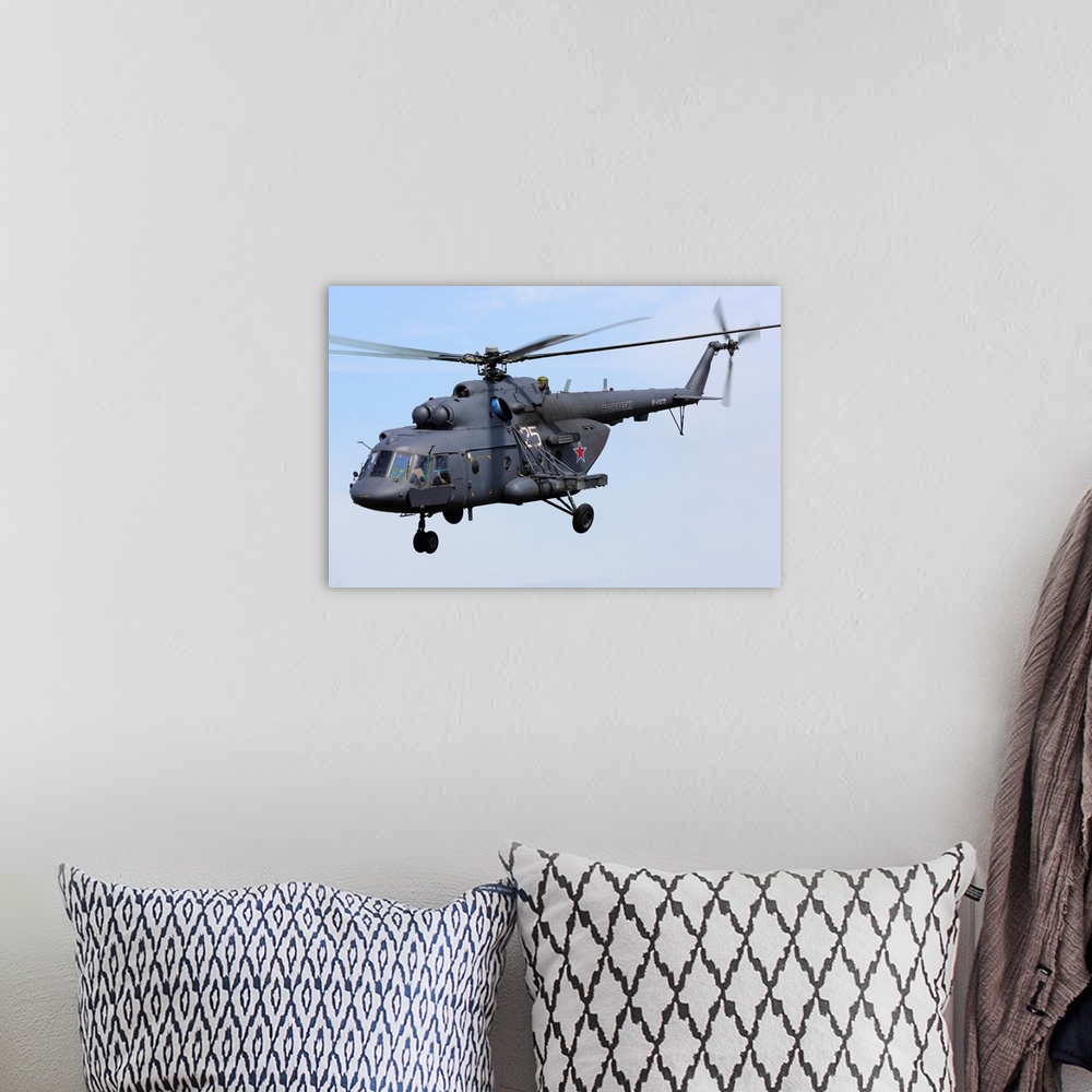 A bohemian room featuring Mil Mi-8AMTSH transport helicopter of the Russian Air Force.