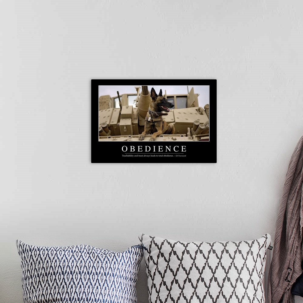 A bohemian room featuring Obedience: Inspirational Quote and Motivational Poster