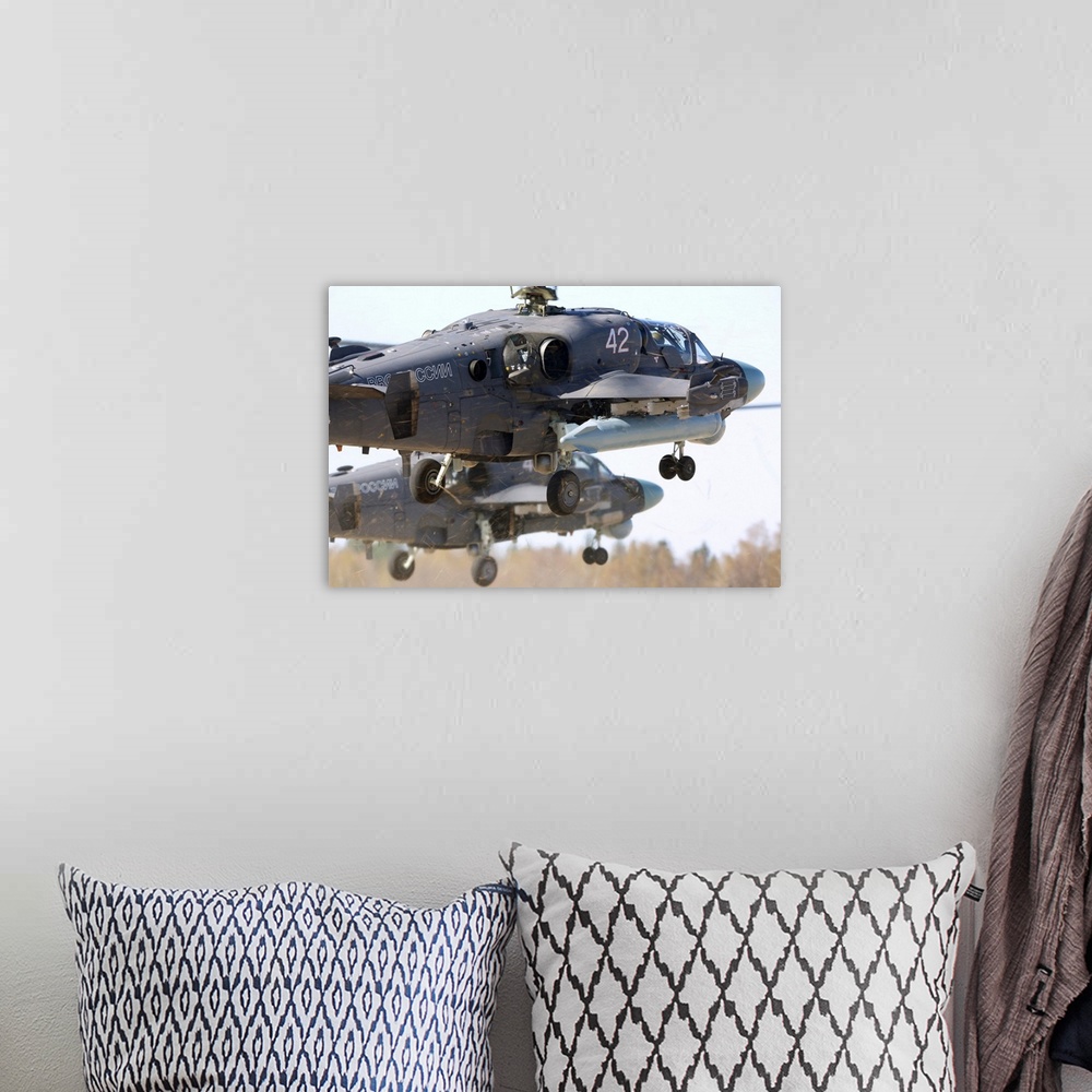 A bohemian room featuring Pair of Ka-52 Alligator attack helicopters of the Russian Air Force.