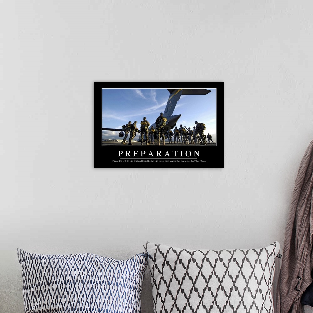 A bohemian room featuring Preparation: Inspirational Quote and Motivational Poster