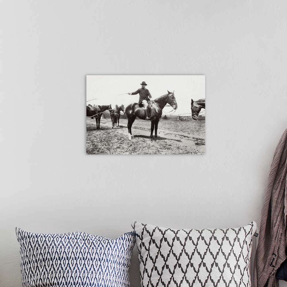 A bohemian room featuring President Theodore Roosevelt on horseback.
