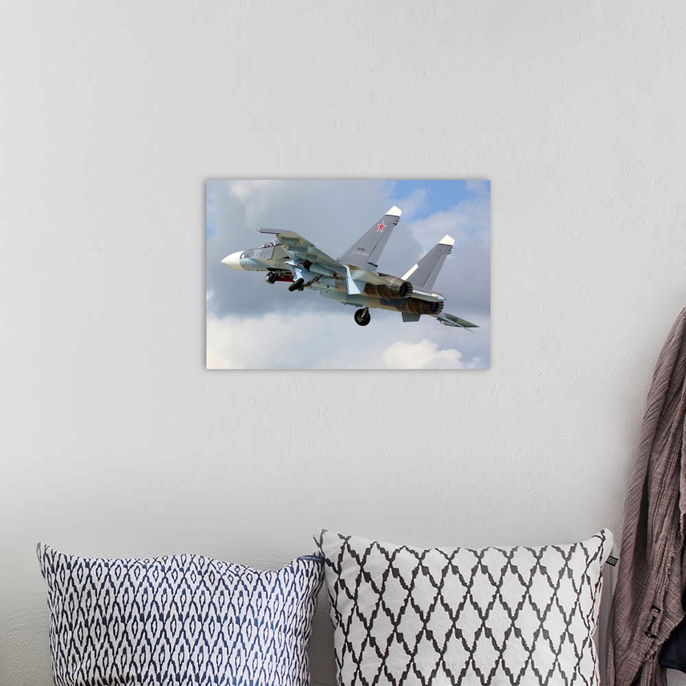 A bohemian room featuring Su-30SM jet fighter of the Russian Navy taking off.