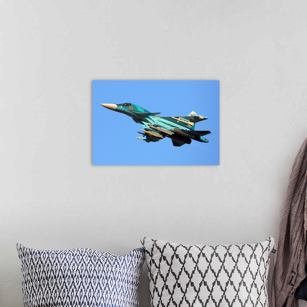 A bohemian room featuring Su-34 attack airplane of Russian Air Force.