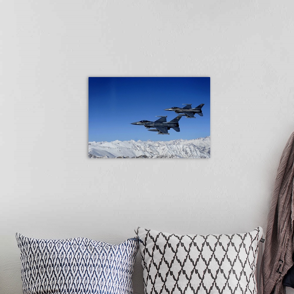 A bohemian room featuring US Air Force F16 Fighting Falcons conduct operations over eastern Afghanistan
