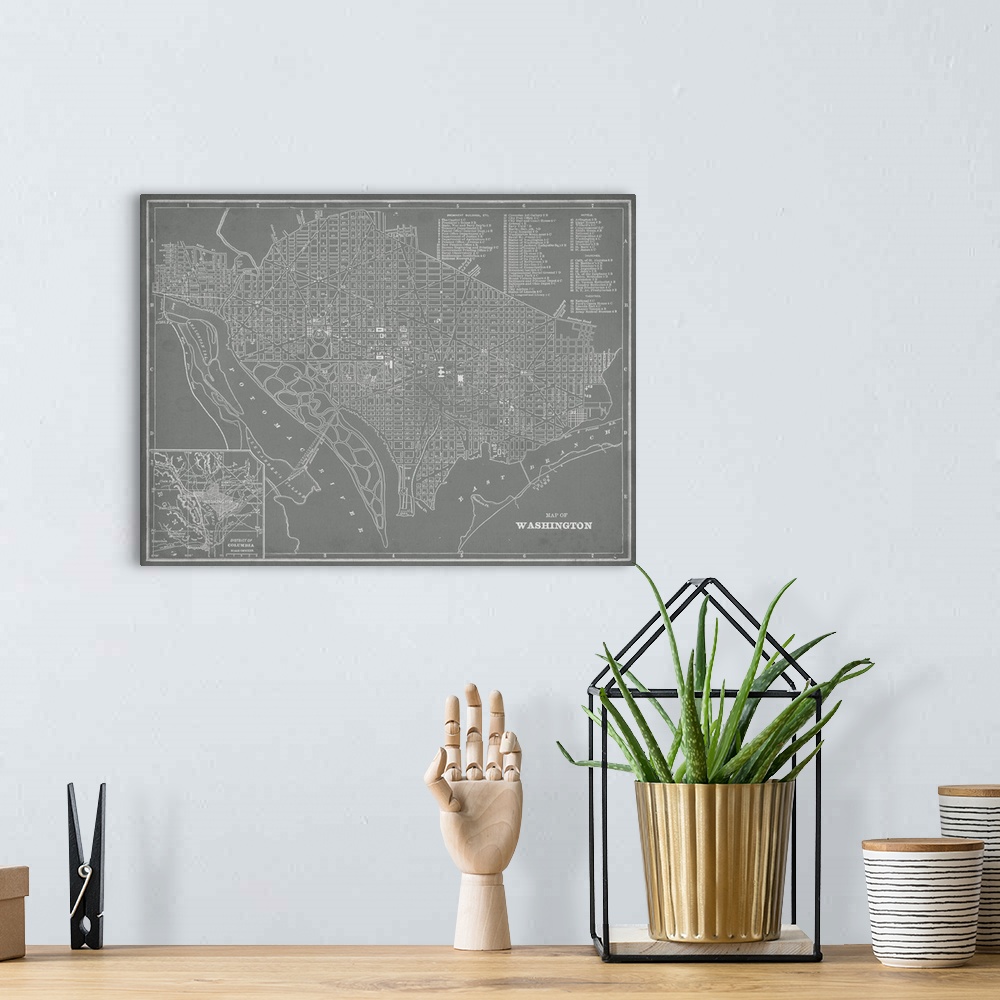 A bohemian room featuring City Map of Washington, DC