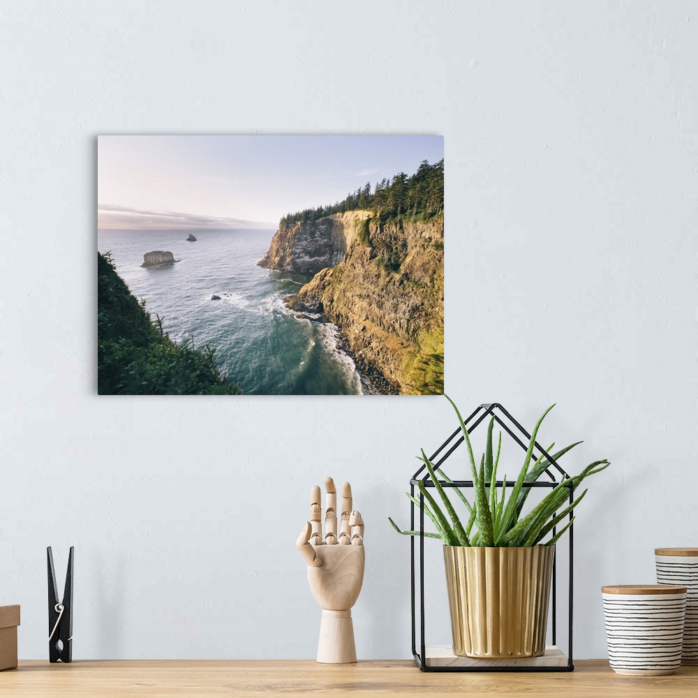 A bohemian room featuring Seaside cliffs along the Oregon coast in the early morning.