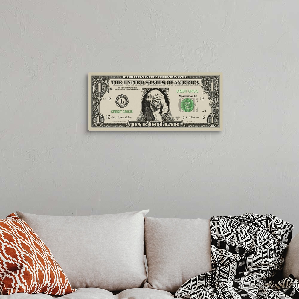 A bohemian room featuring Vector illustration of a dollar bill illustrating a credit crisis.