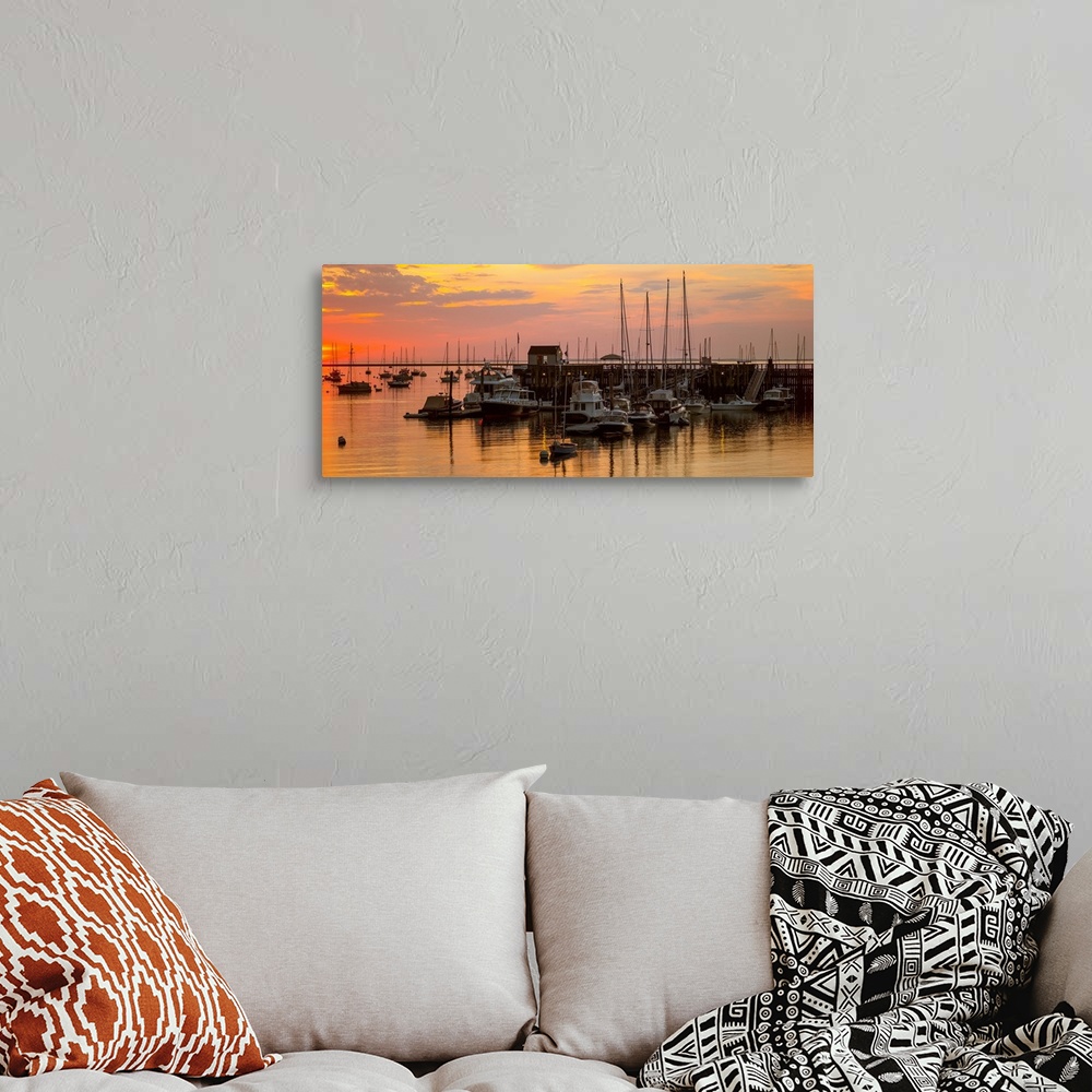 A bohemian room featuring View of boats at a harbor during sunset, Rockland Harbor, Rockland, Knox County, Maine, USA
