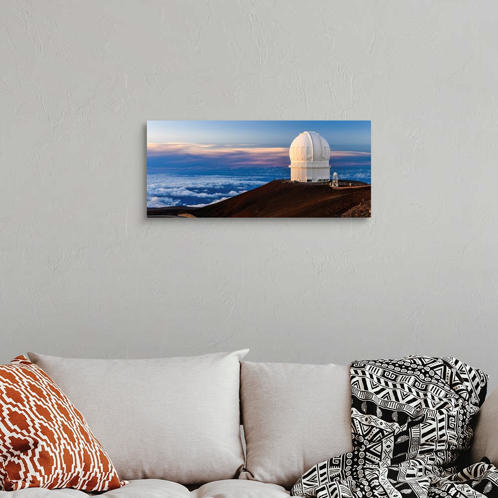 A bohemian room featuring Big Island Hawaii. An observatory atop Hawaii's Mauna Kea at sunset.