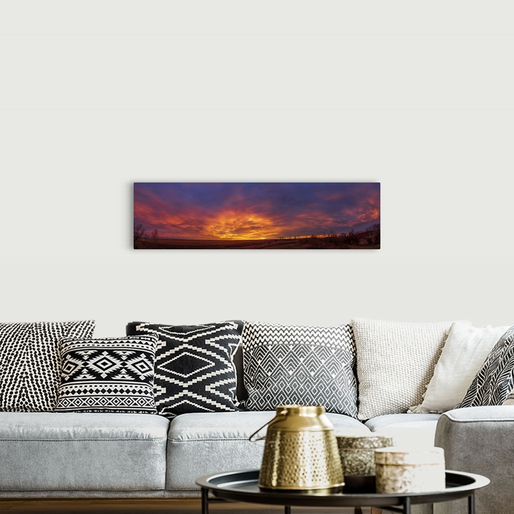 A bohemian room featuring October 25, 2019 - Spectacular sunrise clouds in a panorama looking east and south over the field...