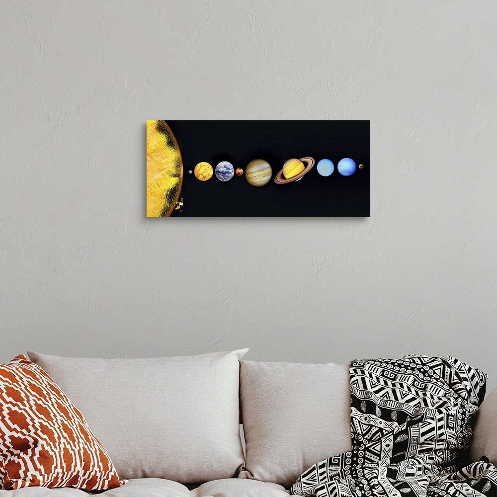 A bohemian room featuring The Sun and planets of our solar system.