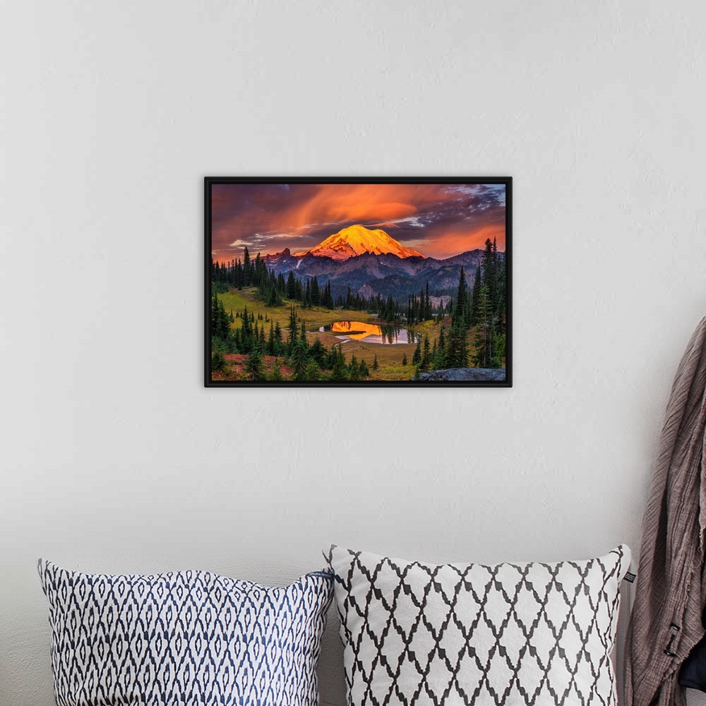 A bohemian room featuring USA, Washington, Mt. Rainier National Park. Mt. Rainier at sunrise.