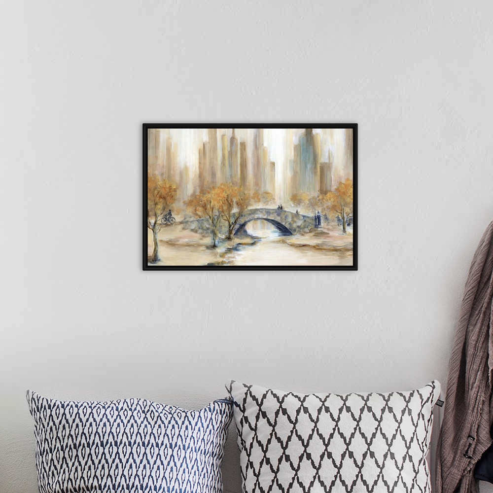 A bohemian room featuring Abstract painting of Central Park, NYC in Autumn.