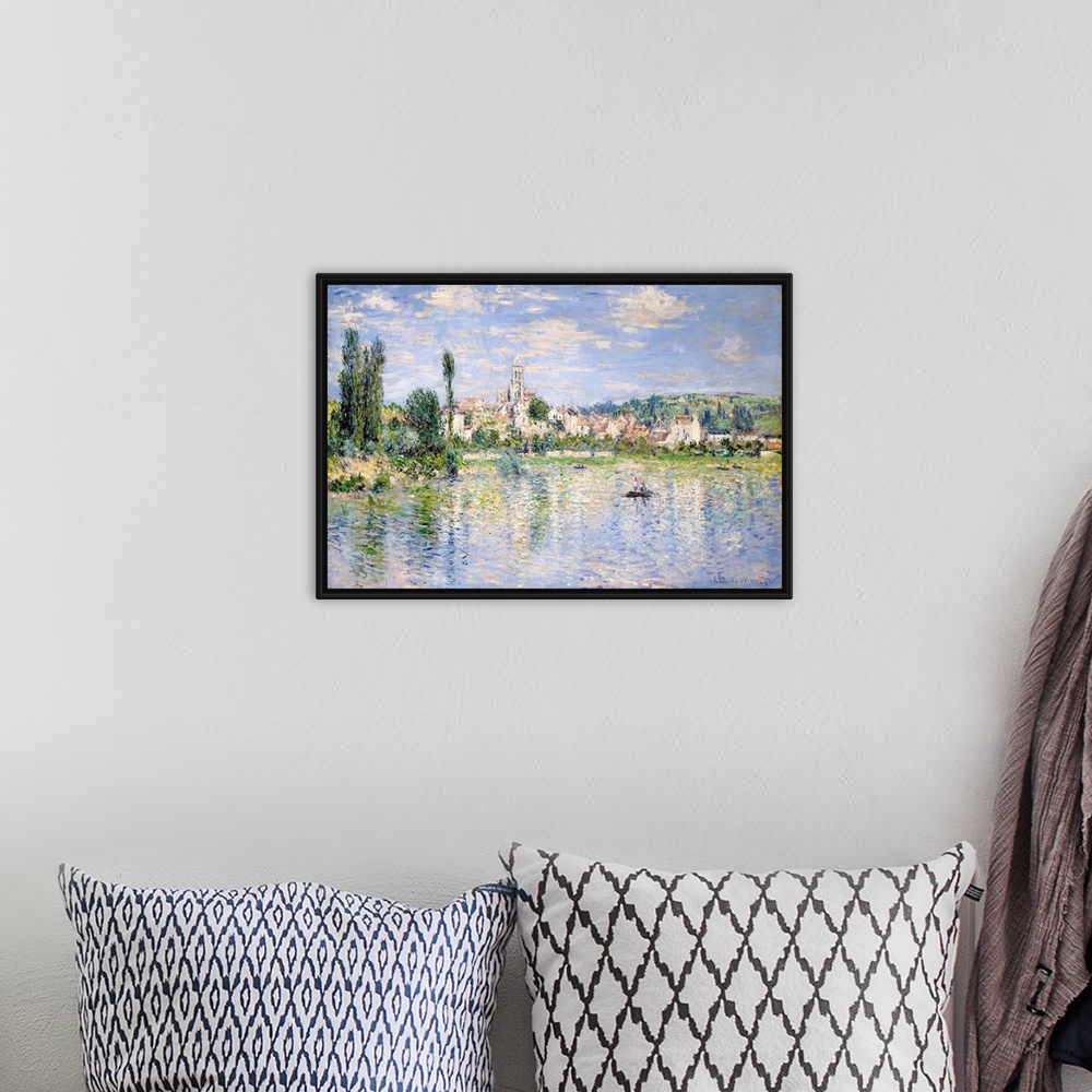 A bohemian room featuring In this view of Vetheuil, seen from the opposite bank of the Seine, the flicker of individual bru...