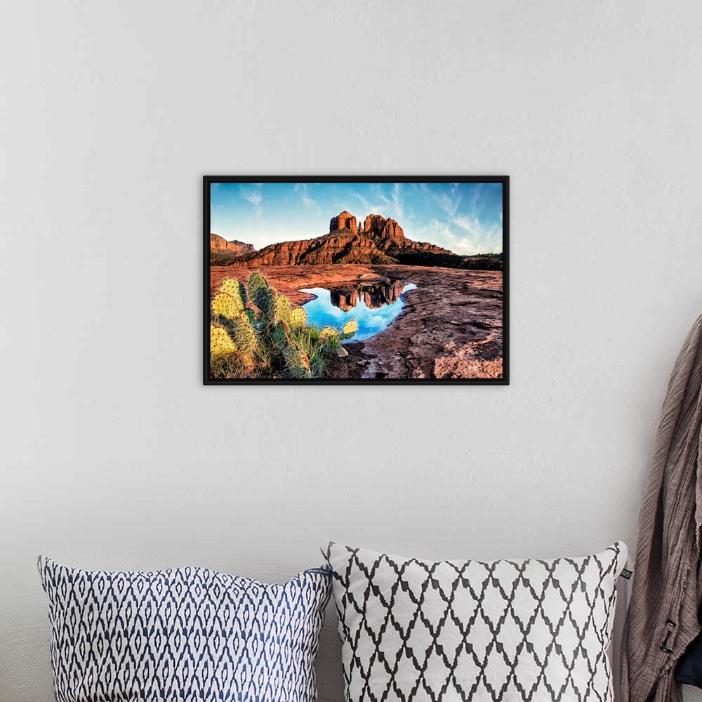 A bohemian room featuring Cathedral Rocks with reflection at sunset in Sedona, Arizona