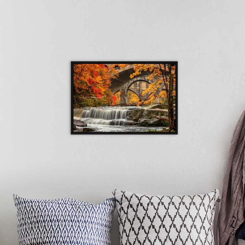 A bohemian room featuring Berea Falls, Ohio, during peak fall colors. This cascading waterfall looks it's best with peak au...