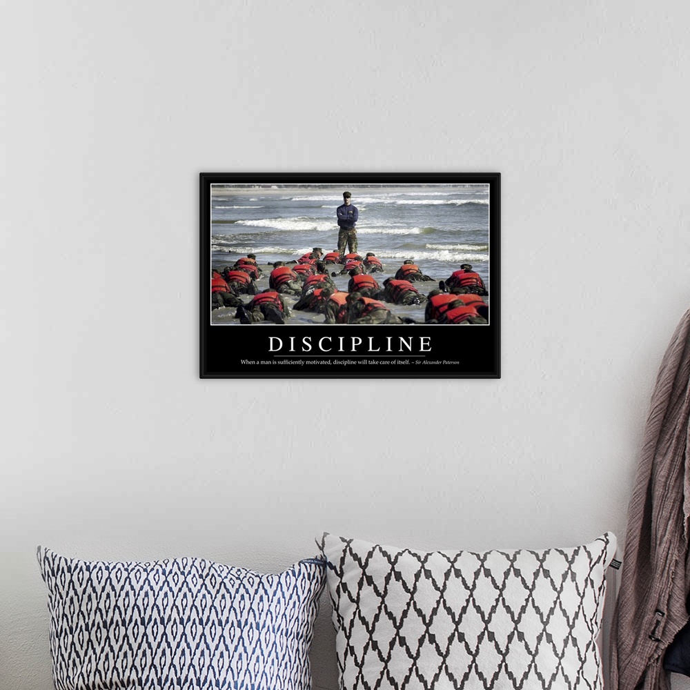 A bohemian room featuring Discipline: Inspirational Quote and Motivational Poster