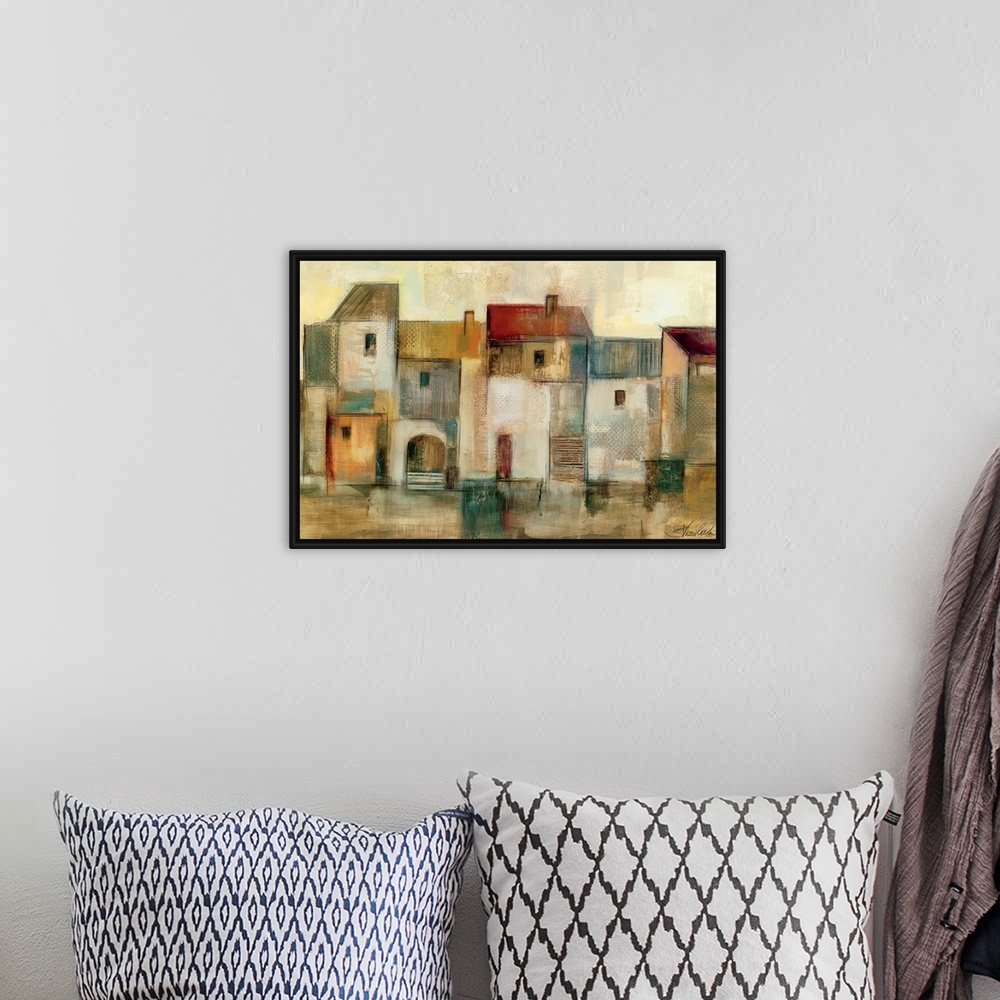 A bohemian room featuring Oversized wall art for the home or office this is a painting with neutral color palette of abstra...