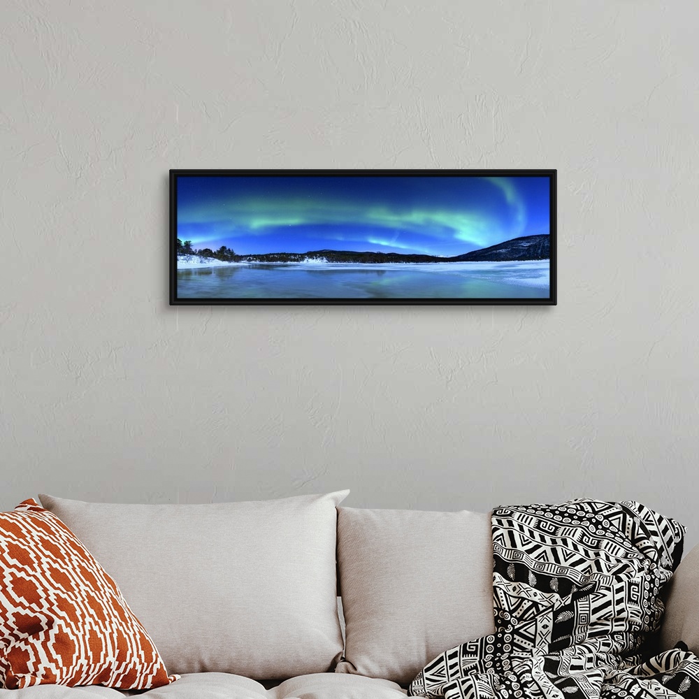 A bohemian room featuring Aurora Borealis, Tennevik Lake, Troms, Norway..