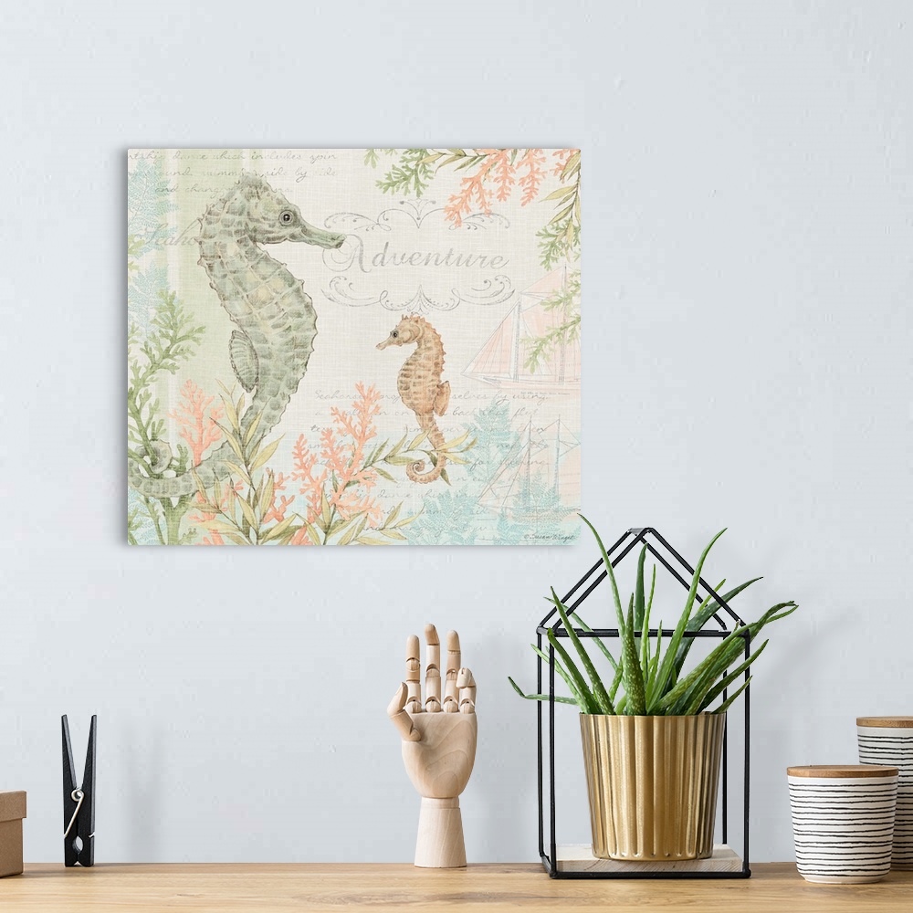 A bohemian room featuring This seahorse scene brings the coast into your home.