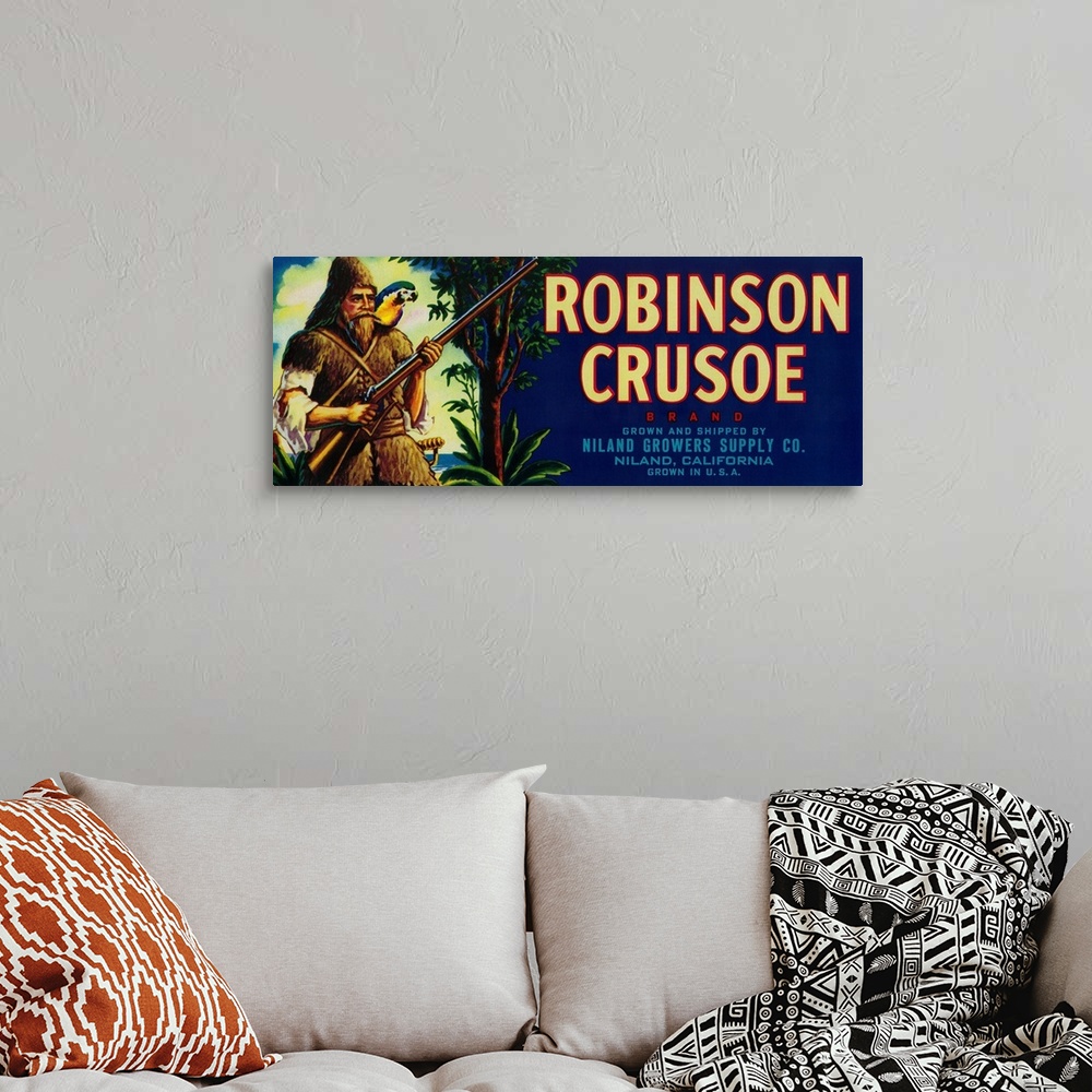 A bohemian room featuring Robinson Crusoe Melon Label, Niland, CA