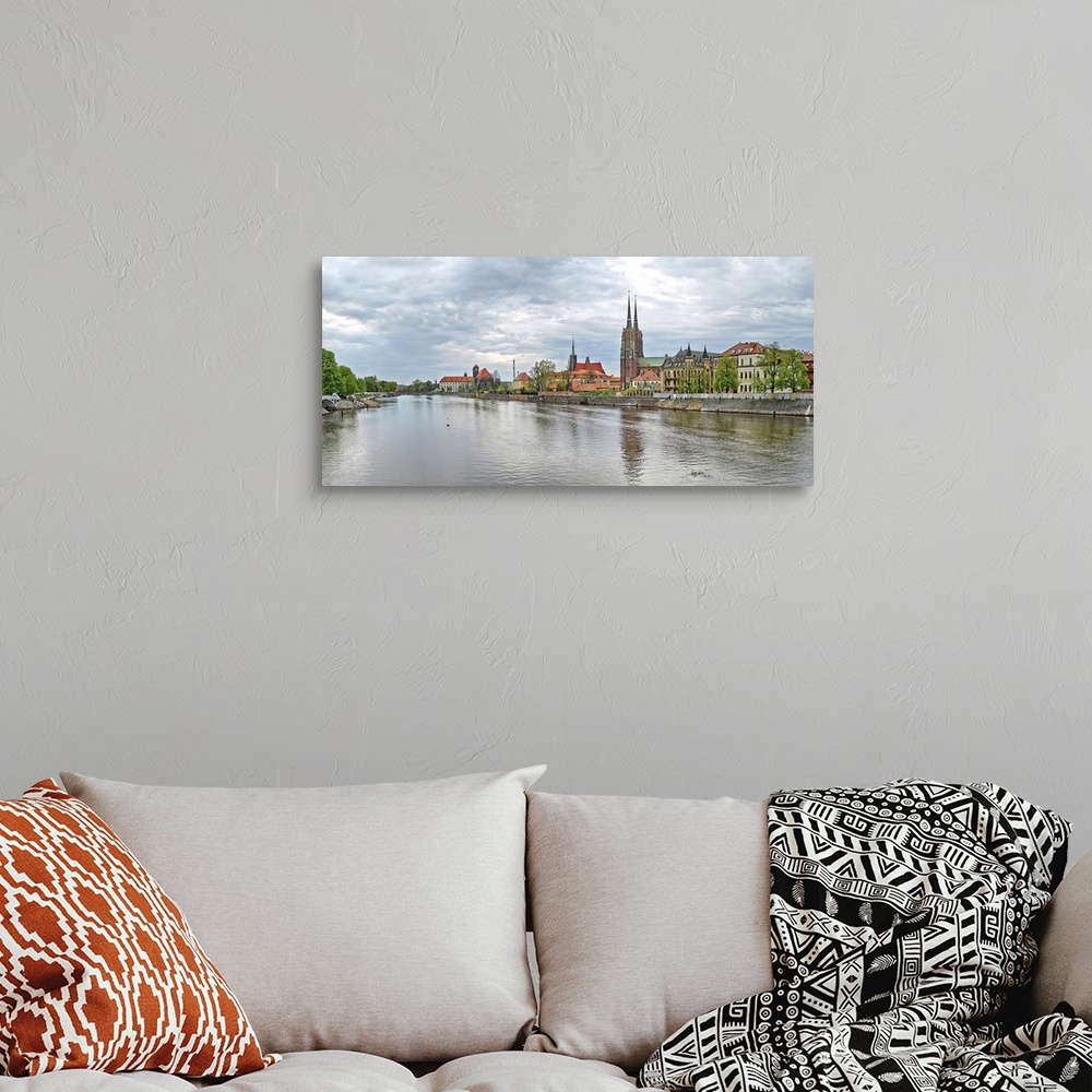 A bohemian room featuring View of Oder river and Cathedral island in Wroclaw, Poland