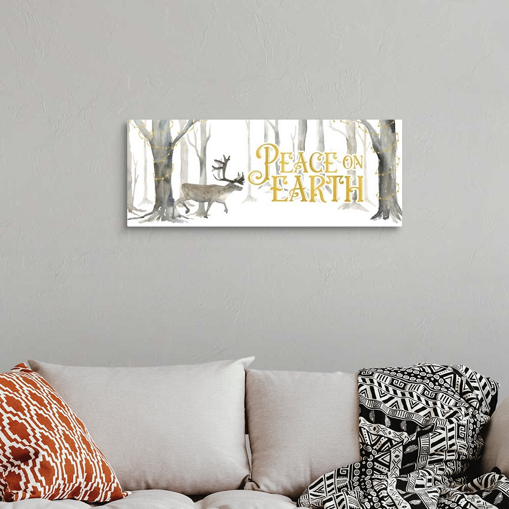 A bohemian room featuring Christmas Forest Panel II - Peace on Earth