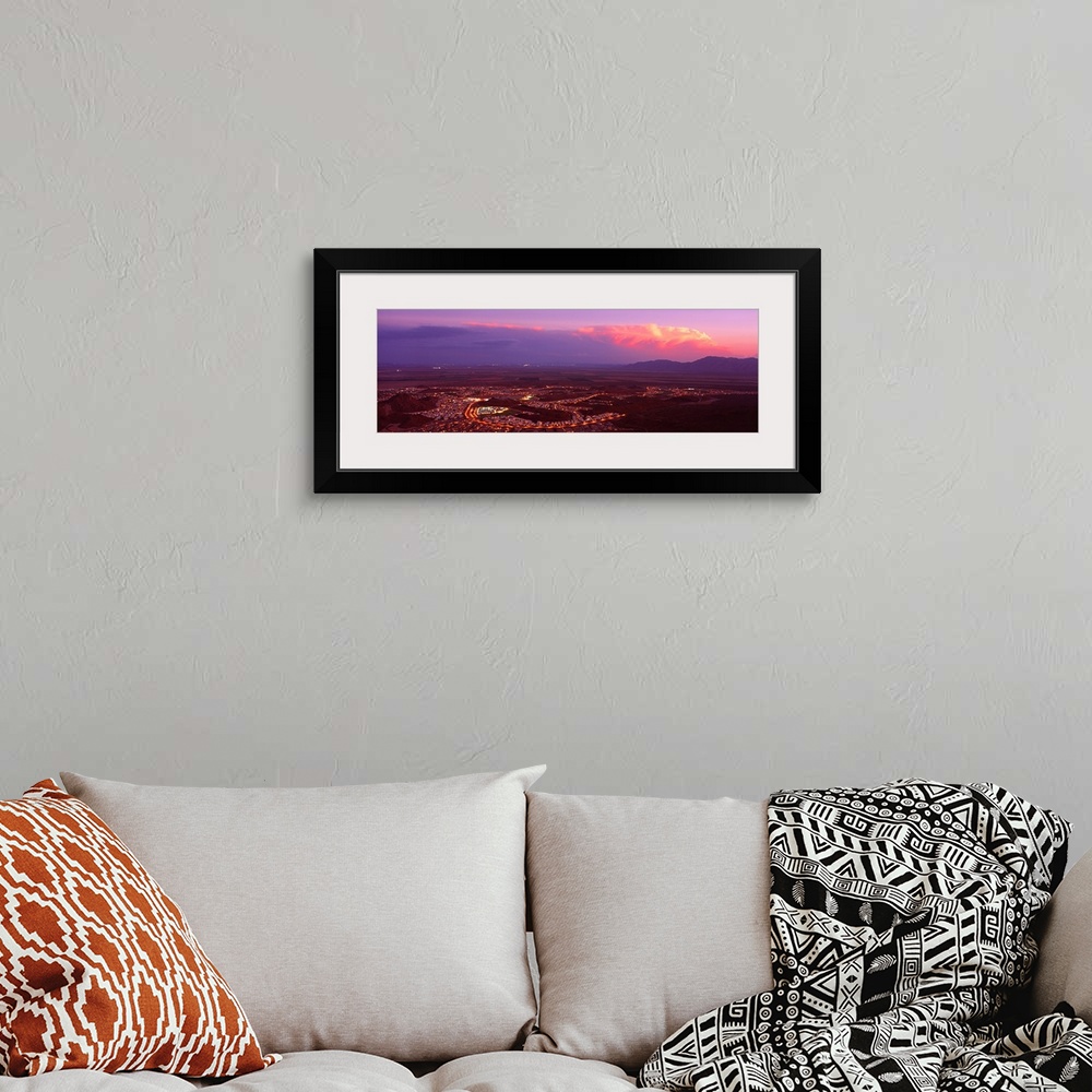 A bohemian room featuring Aerial view of a city lit up at sunset, Phoenix, Maricopa County, Arizona,