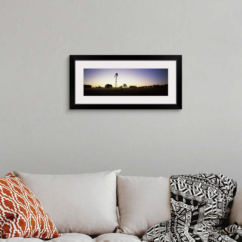 A bohemian room featuring Silhouette of a windmill in a field, Cowaramup, Shire of Augusta-Margaret River, Western Australi...