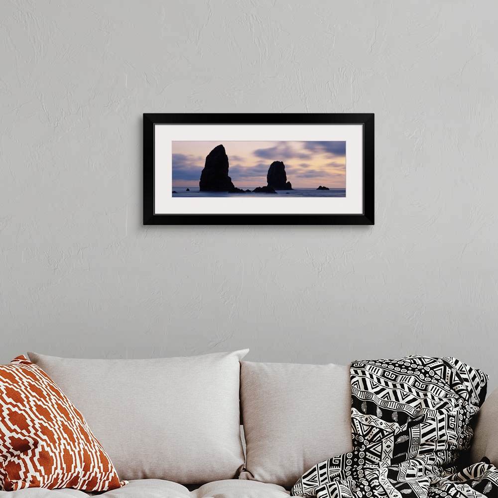A bohemian room featuring Silhouette of rocks at sunset, Cannon Beach, Oregon